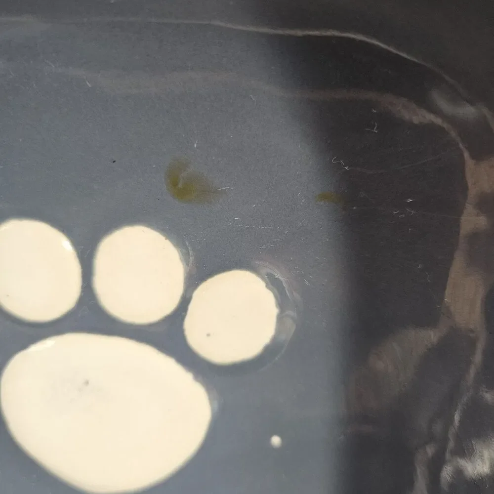 Castlemere Ceramic Dog Dish Food Water Bowl Blue w/ White Embossed Bone (read)